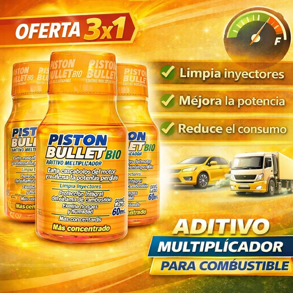 🔧ADITIVO PISTON BULLET BIO PARA CARROS Y MOTOS - AUMENTA POTENCIA Y AHORRA COMBUSTIBLE DESDE EL PRIMER USO
