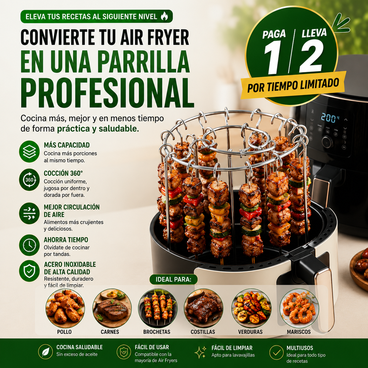 🔥La Parrilla que le Faltaba a tu Air Fryer | Parrilla sin carbón, humo ni complicaciones.